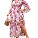 EYWOL Plus Size Dresses for Curvy Women: Fall Wedding Guest Dresses for Women - Long Sleeve Maxi Dress - Pink Baby Shower Dress, 3XL