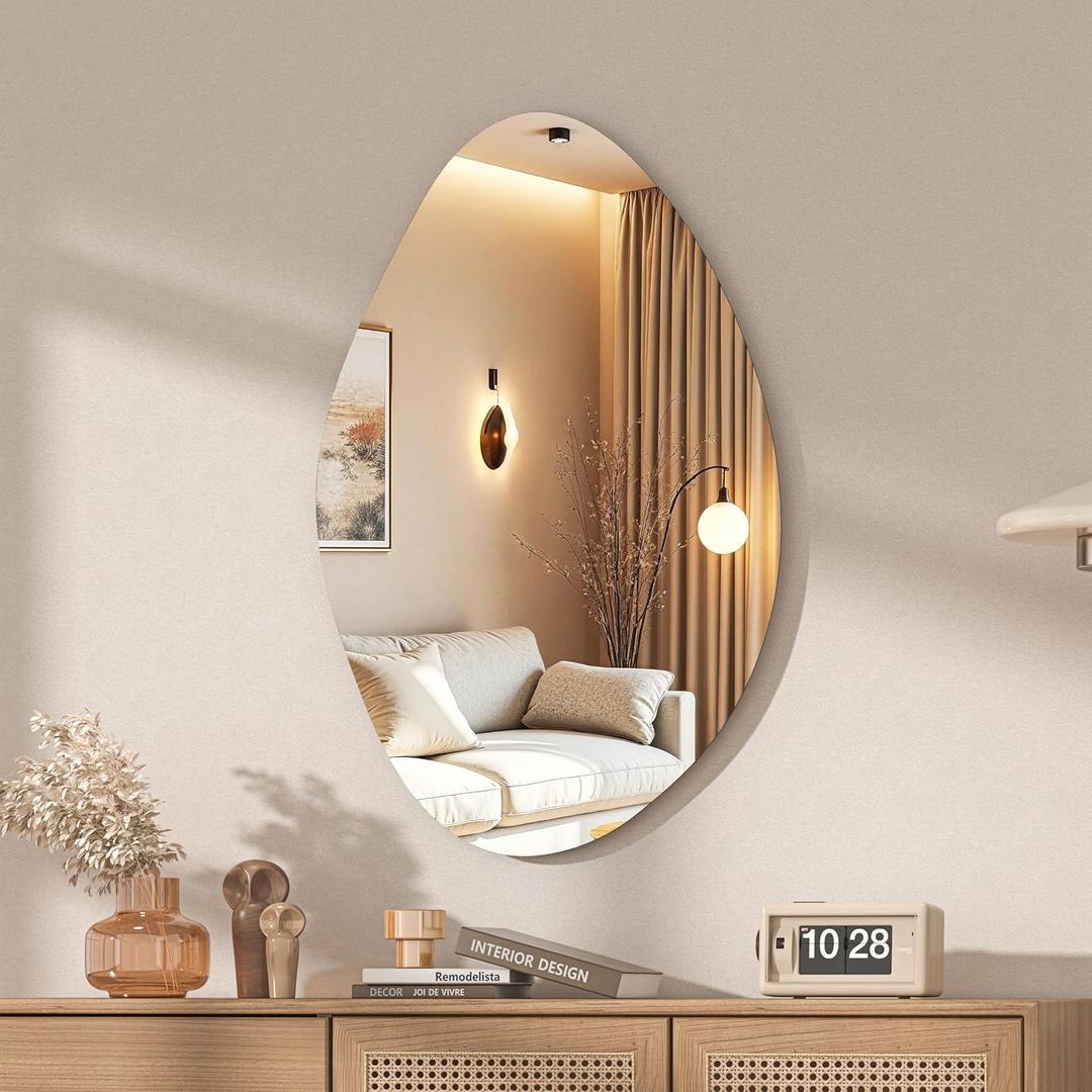 Hasipu Irregular Wall Mirror - 31"x20" Asymmetrical Frameless Mirror, Modern Decorative Mirrors for Living Room, Entryway, Hallway, Bathroom, Bedroom,Wall Mounted Home Decor