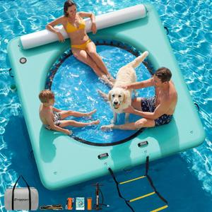FBSPORT Inflatable Water Hammock, 8 FT Floating Dock for Adults Kids Pets | Water Hammock Float with Rope Ladder Cup Holder,Central Mesh Pool,Non-slip Surface,Floating Platform for River Lake Raft Pool