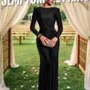 ChiaoLezhee Floor-Length Bodycon Dress, Boat-Neck Ruched, Fall Long Sleeve, Semi-Formal Cocktail Evening-Gowns for Women, L