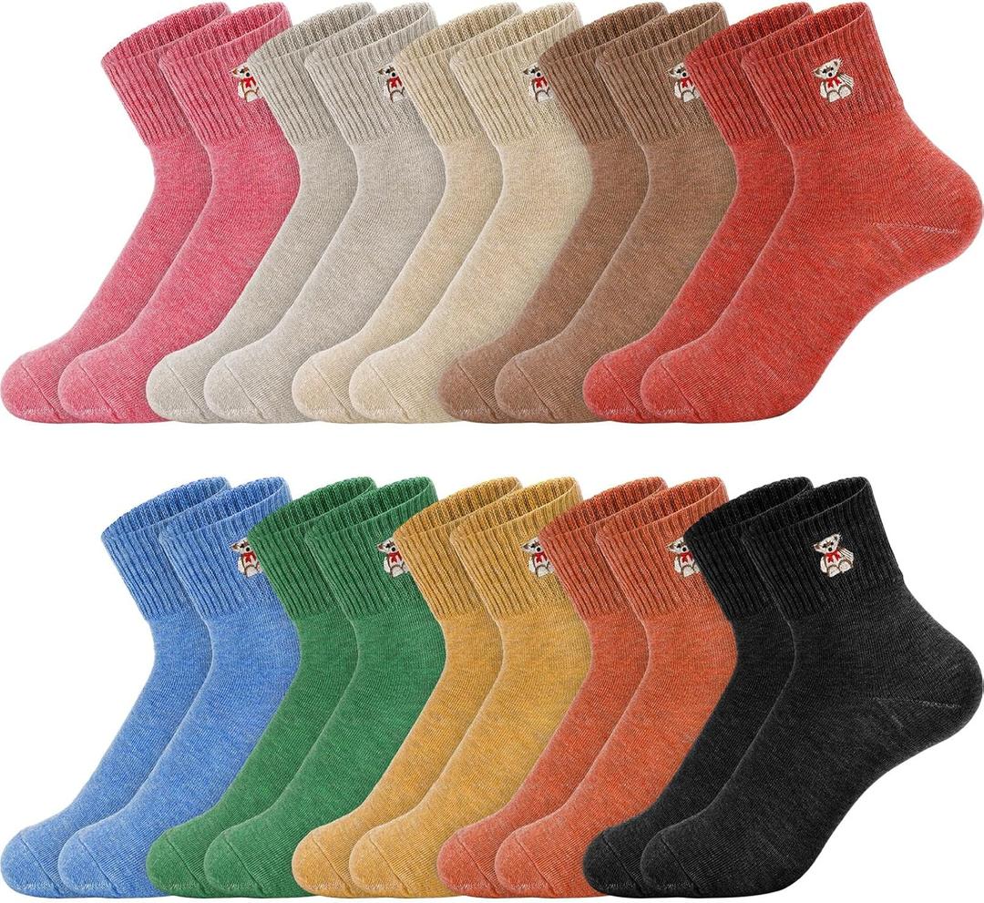 Eurzom 10 Pairs Socks Womens Crew Elastic Ankle Length Cotton Socks Aesthetic Cute Lightweight Low Cut Gifts for Women (One Size, Bear)