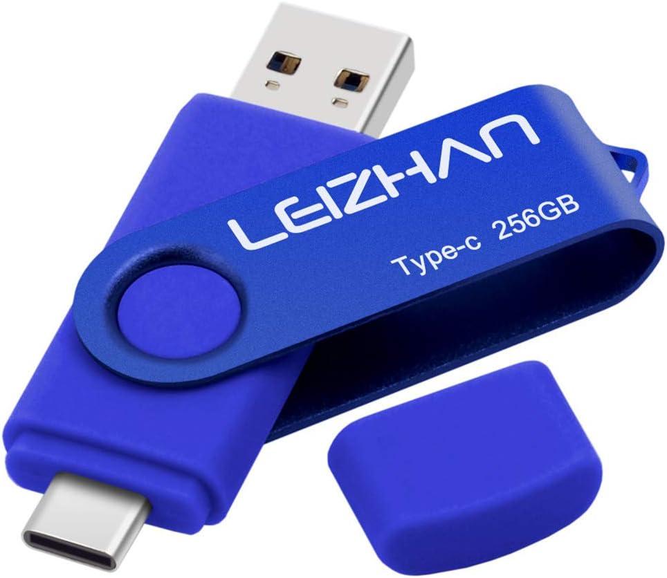 leizhan 3.0 USB C Flash Drive 256GB, Type C Photo Stick for HTC 10,Huawei P20,Samsung Galaxy S10, S9, Note 9, S8, S8 Plus, Blue