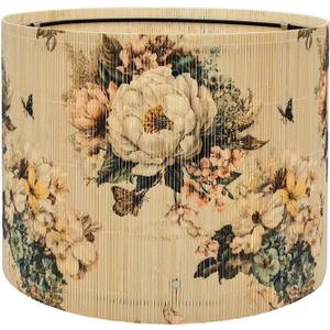 Bamboo Drum Lamp Shade for Table and Floor Lamps with Bird and Bamboo Art Design, 11.8 x 9 Inch, Elegant Style for Living Room Bedroom Office (Art Deco D)