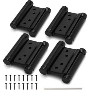 KOLET Double Action Door Hinges, 3 Inches Swinging Hinges, Saloon Hinges with Commercial Grade Stainless Steel, Self Closing Door Hinges, for Saloon, Cafe, and Bar, Matte Black, 4 Pack