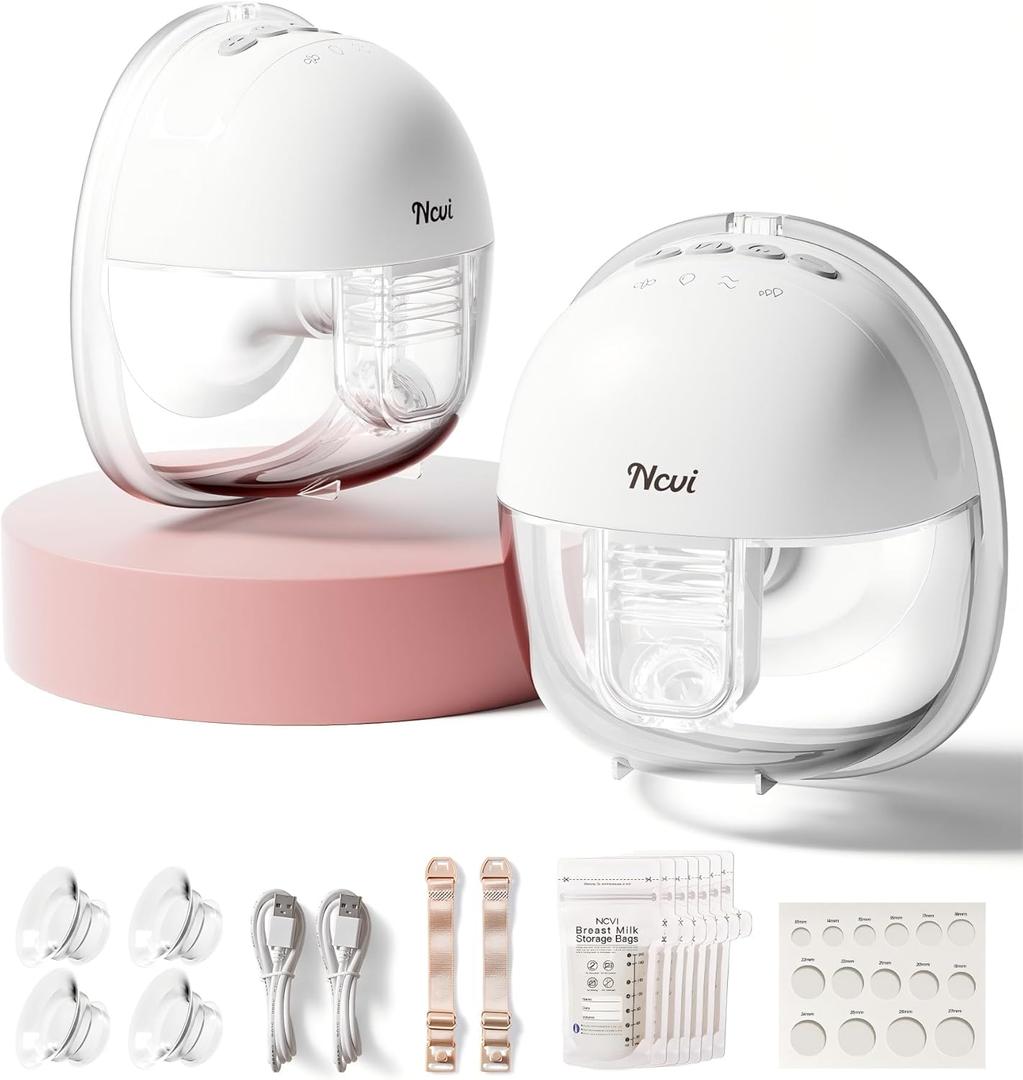 NCVI Wearable Breast Pump, Hands Free Electric Breast Pump with 4 Modes & 9 Levels Suction, Portable Breast Pump Ultra Quiet <42dB, 150min Battery Life, 19/21/24mm Flange, Breastfeeding Pump for Moms