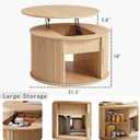 LINSY Lift Top Coffee Table, Round Fluted Coffee Table with Storage, Boho Wooden Coffee Tables with Sliding Tambour Door, 31.5" Center Table for Living Room, Office, Small Space, Natural Oak