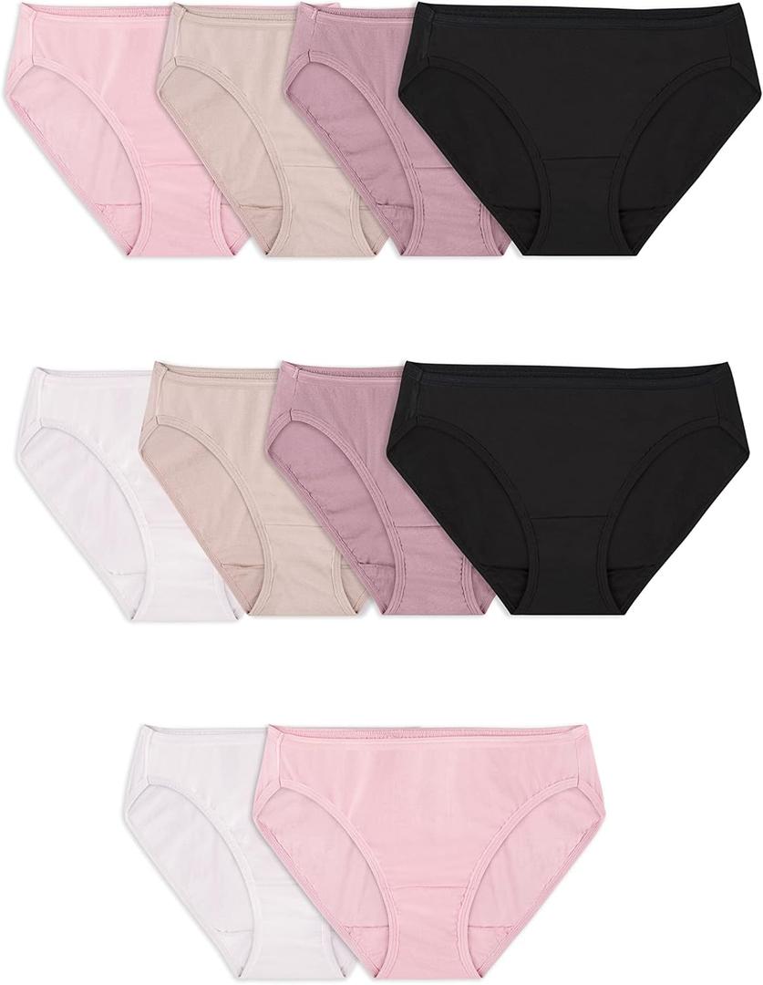 Fruit of the Loom Women's Eversoft Cotton Bikini Underwear, Tag Free & Breathable, Cotton-10 Pack-Assorted Neutrals, 5
