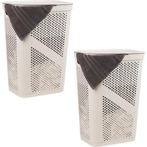 Mind Reader 60L Slim Laundry Hamper, Clothes Basket, Lid, Ventilated, Plastic, Set of 2, Ivory