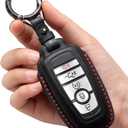 for Ford Key Fob Cover Leather Key Case Holder Keychain Compatible with Bronco F150 Explorer Mustang Escape Mach E F250 Truck King Ranch Expedition Accessories -Black