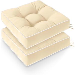 Outdoor Chair Cushions Set of 2, Patio Cushions for Outdoor Furniture, Tufted Waterproof Outdoor Chair Pads, 19 x 19 Inch, Beige