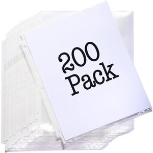 Sheet Protectors, Clear Sheet Protector for 3 Ring Binder, Page Protectors - Top Loading, 3 Hole Punched - 8.5 x 11 Inches - Archival Safe for Photos or Printed Copy - Holds Multiple Sheets - 200 Pack
