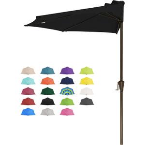 JEAREY 9ft Half Umbrella Outdoor Patio Umbrella Market Umbrellas with Crank, 1/2 Round Wall Umbrella 5 Sturdy Ribs UV Protection for Pool Garden Balcony Deck, Black