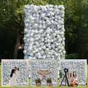 Flower Wall Backdrop, Artificial Floral Gorgeous 5D Silk Luxury Floral Backdrop Decor for Wedding Celebrations, Festive Party and Home Decorating, Quick Assembly and Storage, 4ftx8ft, White Rose.