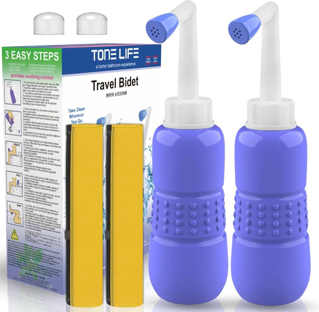 2PCS-Pack Portable Bidet for Toilet - 450ml Travel Bidet - 15oz Handheld Personal Bidet Empty Bottle - Childbirth Cleaner -for Outdoor,Camping,Travling,Driver,Personal Hygiene -with Storage Bag (450ml Blue X 2pcs hot Sales!)