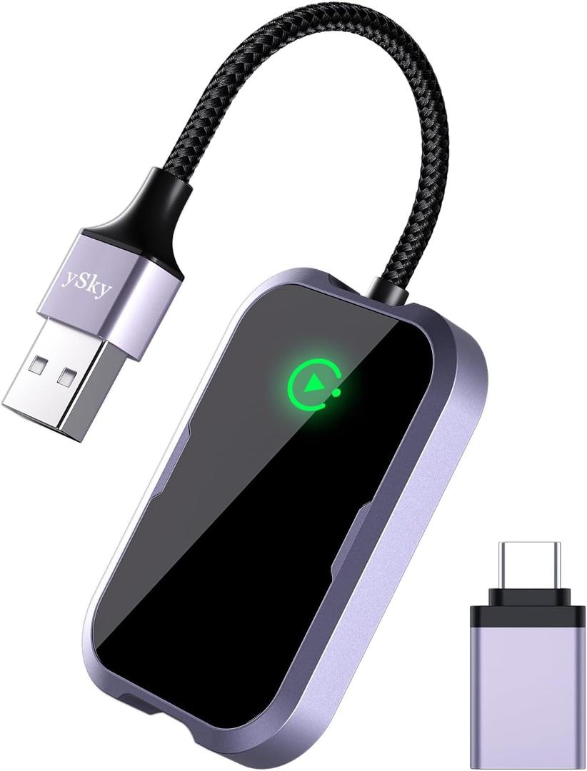 ySky Wireless Carplay Adapter, Converts Wired to Wireless carplay Adapter for iPhone, Wireless Control Carplay for Cars from 2017 & for iPhone iOS 10+, Mini Car Play Adapter for iPhone (Plug & Play)