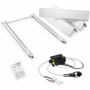 Uniflasy 7635 Flavorizer Bars,69785 Grill Burner and 7642 Igniter for Weber Spirit I & II 200 with Front Control, Spirit E210, E220, S210, S220, for Weber 7635 Bars and 304 Stainless Steel Burner
