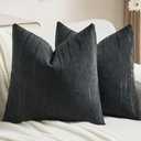 FUTEI Pack of 2 Chenille Decorative Throw Pillow Covers 26x26 Inch,Soft Embossed Striped Textured Euro Pillow Shams,Modern Home Decor for Couch Bed Living Room,Black