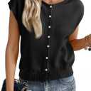 Cicy Bell Womens Cap Sleeve Sweater Vest Lightweight Casual Knit Tank Tops Trendy Crew Neck Button Cardigans (Small, Black)