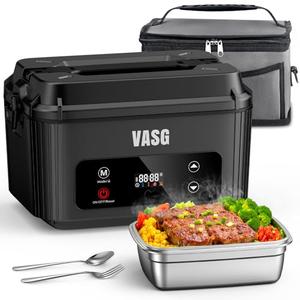 VASG 2026 Upgraded Cordless Heated Lunch Box for Adults, XXL 5.1-Cup Electric Lunch Box with 360° Surround Rapid Heating, 12000mAh Portable Food Warmer with Timer, LCD Display for Office & Car