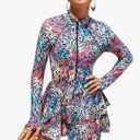 FYMNSI Women's Modest Rash Guard One Piece Swimsuit Zipper Long Sleeve Swim Dress with Shorts Bathing Suit Athletic Swimskirt L