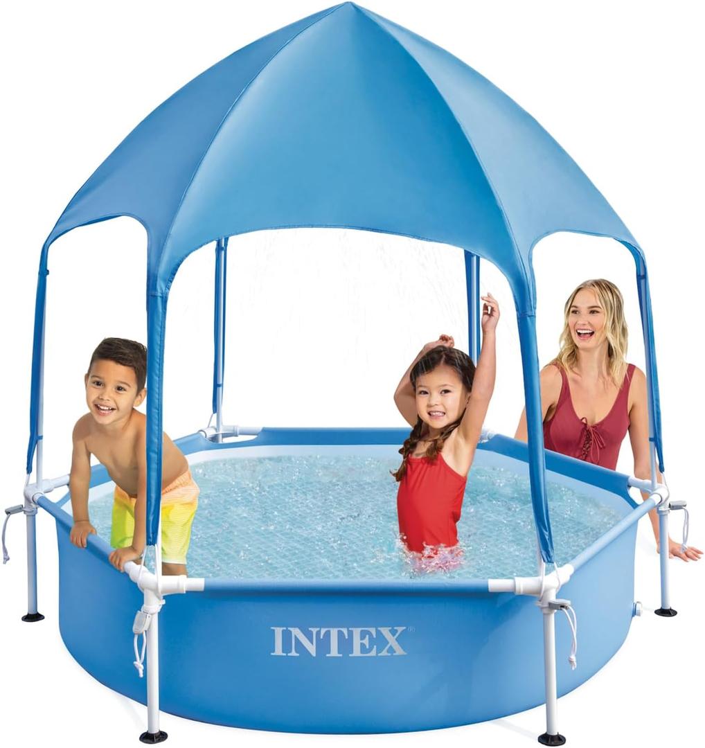 INTEX 28209EP Canopy Metal Frame Above Ground Swimming Pool: 6ft x 15in Built-In Canopy Sprayer Puncture-Resistant Material Easy Assemble 185 Gallon Capacity