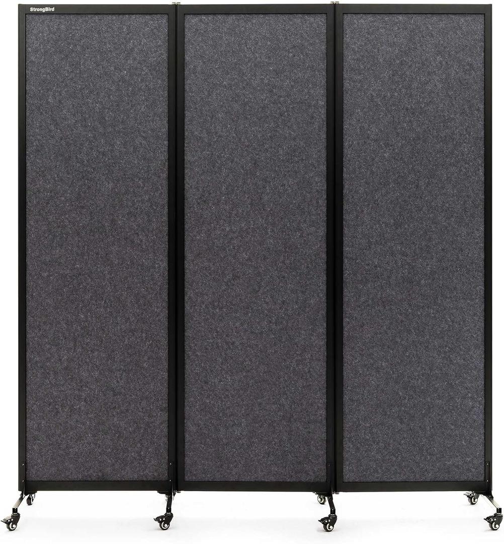 Upgrade Version Room Partition and Divider, Freestanding Rolling Dividers with Wheels,Office Privacy Screen Divider Wall,Classroom Felt Dividers,6'L* 6'7"H,3 Panel,Dark Grey