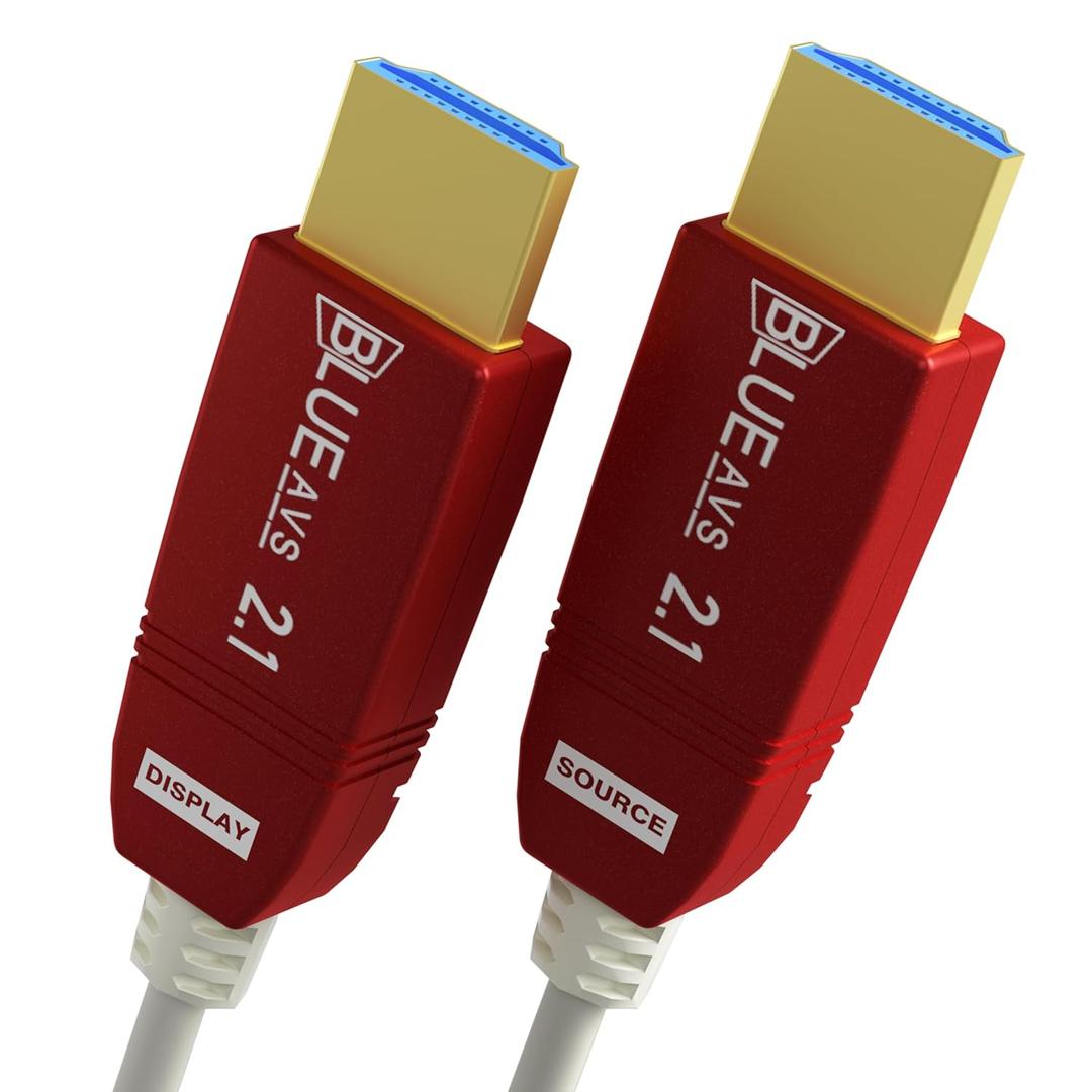 BlueAVS 8K HDMI 2.1 Fiber Optic Cable 33FT 48gbps 8K60Hz 4K120Hz Dynamic HDR eARC HDCP2.3 (8K_33FT_WhiteCable, RedHousing)
