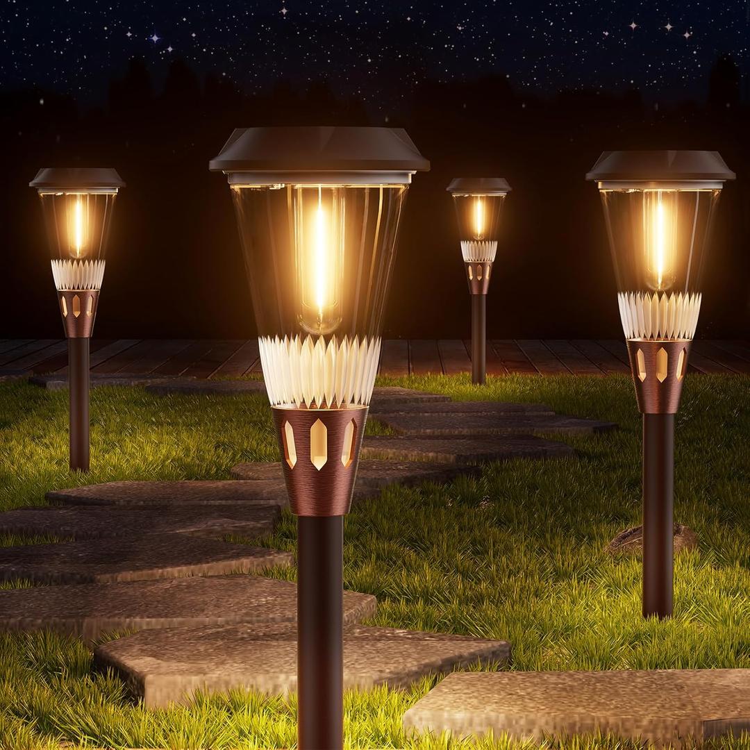 8 Pack Bright Solar Lights Outdoor,2-in-1 Warm&Cold Light,IP65 Waterproof 3000K/6500K Solar Pathway Lights Outside,Solar Powered Landscape Lighting for Yard Patio Walkway Driveway Lawn