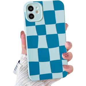 2 x NITITOP Compatible with iPhone 11 Case Cute Aesthetic Checkerboard Larger Blocks Pattern for Women Girl Trendy Slim Fit TPU Silicone Shockproof Full Camera Protection Cover - Blue