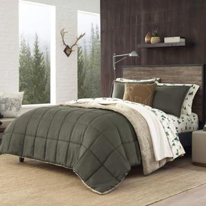 Eddie Bauer - Twin Comforter Set, Reversible Sherpa Bedding with Matching Shams, Cozy & Warm Home Decor, Oeko-Tex Certified (Sherwood Green, Twin), The comforter measures at 86"L x 63"W and the sham at 21"L x 27"W