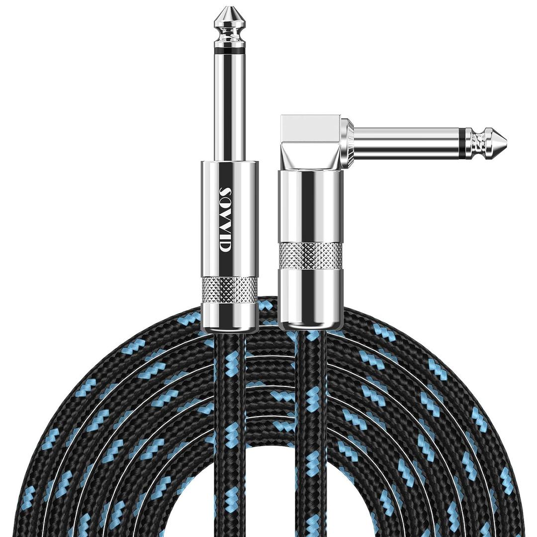 10FT Instrument Cable - Electric Guitar & Bass Cable with Right Angle 1/4 Inch Connector - Black & Bluetest