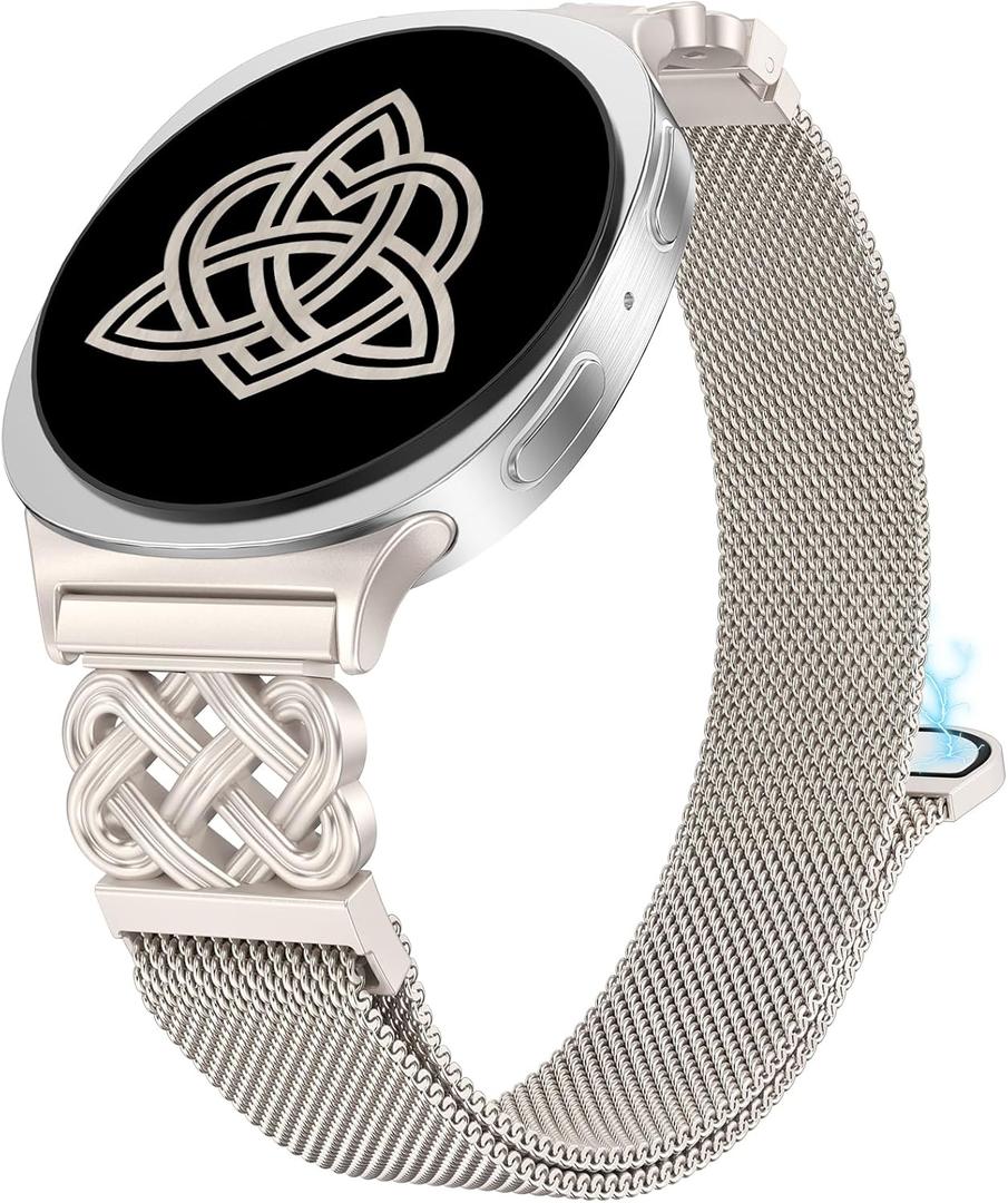 Stainless Steel Magnetic Loop Compatible with Samsung Galaxy Watch 8 40mm 44mm/Watch 8 Classic 46mm(2025) Women Metal Mesh Celtic Knot Dressy Strap (Starlight)