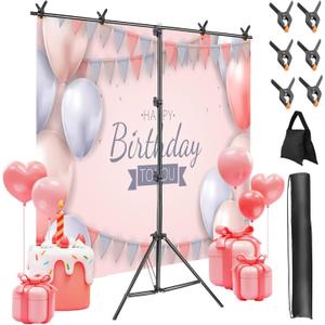 iMounTEK T-Shape Backdrop Stand, 56.5FT Photographic Studio Party Background Adjustable Stand Kit, Photo Backdrop Stand with 6 Spring Clamps Sandbag Carry Bag for Party Wedding Studio Photography