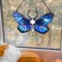 Vintage Halloween Decorations Wall Decor for Home Livingroom Bedroom, Skull and Butterfly Stained Window Hanging Ornament (Butterfly)