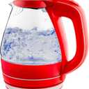 OVENTE Electric Kettle, 1.5L Borosilicate Glass Countertop Water Heater and Boiler for Coffee or Tea, BPA-Free, Auto Shut-Off, Boil-Dry Protection, Removable and Washable Spout Filter, Red KG83R