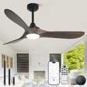 52 inch Outdoor Ceiling Fans with Lights,Smart Wood Ceiling Fan for Alexa,Google & APP Control,Indoor/Outdoor,3 Blades,3CCT Dimmable,Deep Brown Walnut,Downrod Mount for Patio Porch