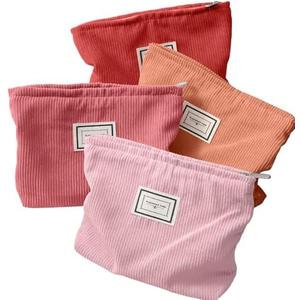 Sanwuta 1 Pack Velvet Makeup Bag Cosmetic Bag for Women Large Capacity Corduroy Pouch Zipper Canvas Travel Toiletry Purse Make up Organizer Case Accessories(Red Series,Plaid)