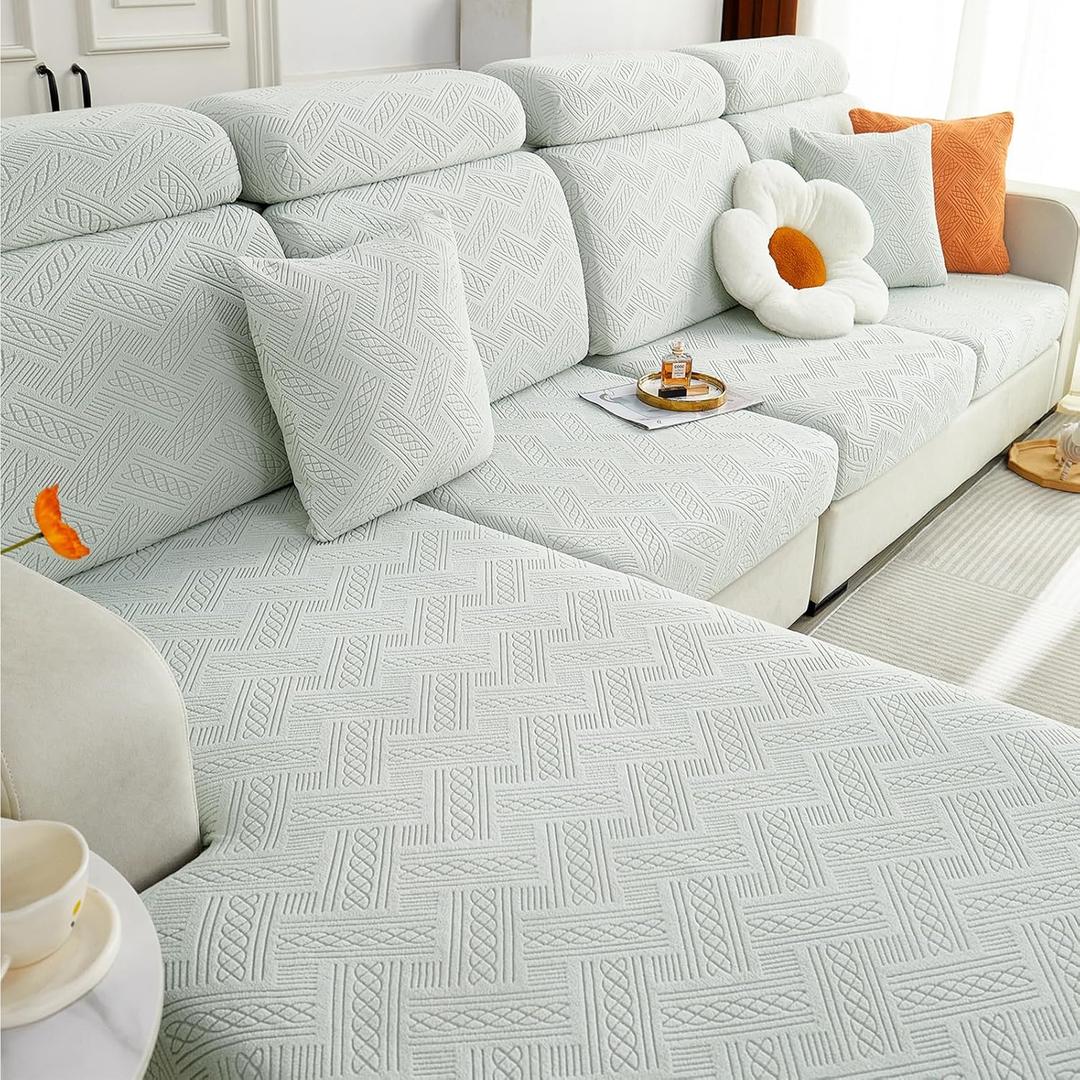 hyha Couch Cushion Covers, Stretch Sofa Seat Cushion Slipcover, Sectional Couch Covers L Shape with Elastic Bottom for Sectional Sofa(Chaise, Light Grey)