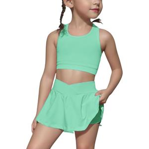 SOLY HUX Toddler Girl's 2 Piece Workout Outfits Lightweight Crop Tank Tops and Skort Athletic Set (Plain Mint Green) 7Y