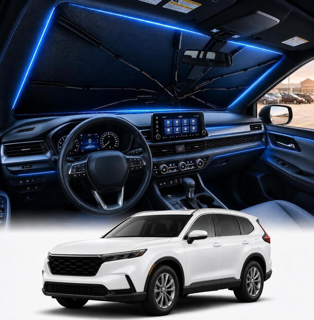 [2026 Upgraded] DooGooCoo Windshield Sun Shade Umbrella for Honda CRV 2023-2025 2026 [100% Sunlight Blocked, Cooling Ice Crystal] Sunshade for Car Windshield for CRV Sun Shade, Custom Fit for CR-V.