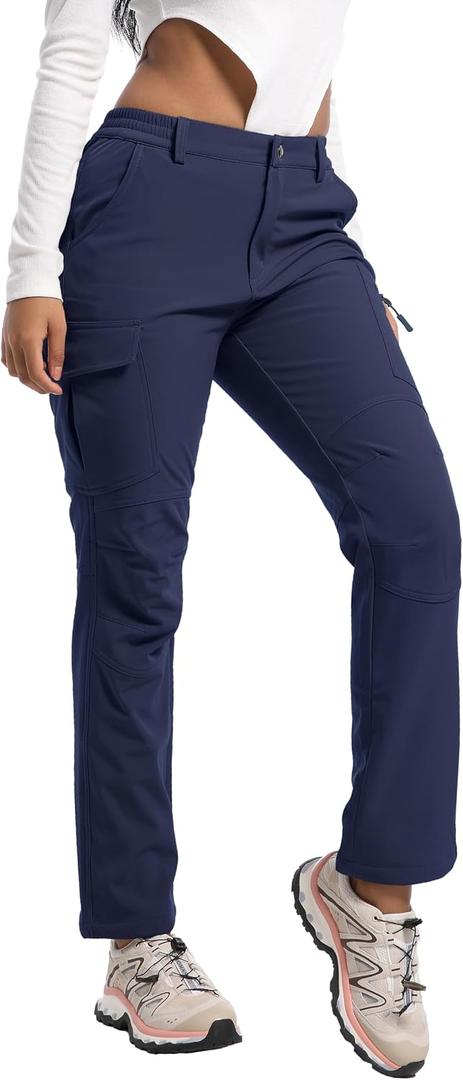 Women's Snow Ski Pants Fleece Lined Waterproof Softshell Insulated Winter Outdoor Hiking Cargo Pants (Blue, XXL)