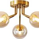 Modern Sputnik Chandeliers 5 Light Gold Semi Flush Mount Ceiling Light Fixture Pendant Lamps Bulb with Glass Globe Lighting for Bedroom Kitchen Living Dining Room Office