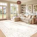 Area Rug 9x12 Vintage Rug: Large Washable Indoor Medallion Rugs Low Pile Distressed Floor Carpet Retro Accent Rug for Living Room Bedroom Kitchen Dining Table Home Office(Distressed Beige, 9'x12')