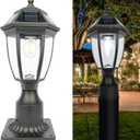 Solar Post Lamp Lights, Dusk to Dawn Solar Post Light with Pier Mount Base, Outdoor Waterproof Motion Sensor Lights for Garden Yard Landscape Pole Pillar (Cool White)