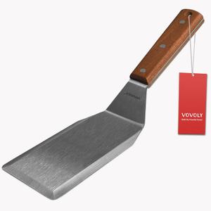 Professional Metal Spatula for Cast Iron Skillets and Flat Top Grills, Full Tang Wooden Handle, Thick Stainless Steel Blade, Smash Burger Spatula Turner for Flipper, Cooking, BBQ, 4.7 x 2.7 Inch (3" x 5")