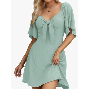 Dokotoo Womens Dresses 2025 Spring Summer Deep V Neck Elegant Bow tie Mini Dress S