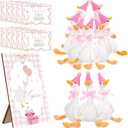 10Set One Silly Goose Birthday Decor 1st Baby Shower Party Favor 15.7 Inch White Geese Plush Stuffed Animal with Mini Party Hats Wood Table Decoration Greeting Cards Pink Ribbons for Guest Gifts