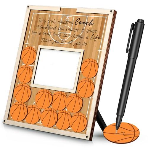 Yuntau Gifts for Basketball Coach Frame with Wood Chips Signature Pen Basketball Thank You Coach Gifts Frame Decor Appreciation Sign Plate Plaque Present for Coaches Birthday Thank You Gift Idea
