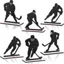 Beeveer 6 Pcs Hockey Party Table Decoration Wooden Sports Table Sign Glitter Ice Hockey Players Silhouette Centerpieces Ice Puck Tiered Tray Decor for Fans Club Sport Birthday Tailgate Party Supplies