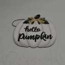 Fall Door Decor White Pumpkin Wall Decor Hello Pumpkin Sign with Raffia Bow Fall Decorations for Home Porch Wooden Front Door Hanger for Harvest Thanksgiving Indoor Outdoor Home Decorations